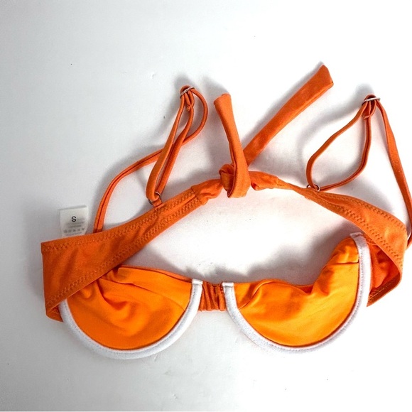 Bikini Set Swimsuit Orange  Underwire Top High waisted Bottom Tie Back Size S - Picture 3 of 10